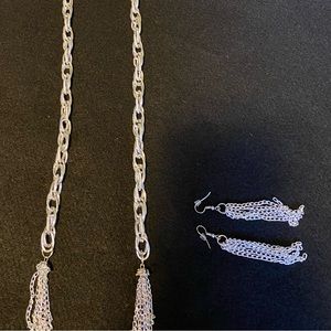 Women Faux Silver Chain Necklace & Earrings Set!!!